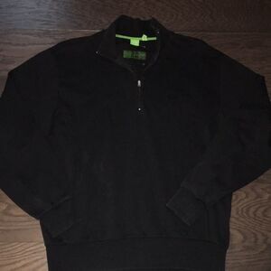 Black Hugo Boss 1/4 zipper T neck pullover green label ski snowboard sweater XL